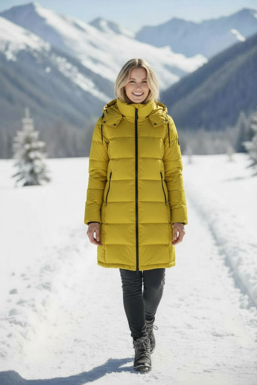 Wärmender Steppmantel mit abnehmbarer Kapuze