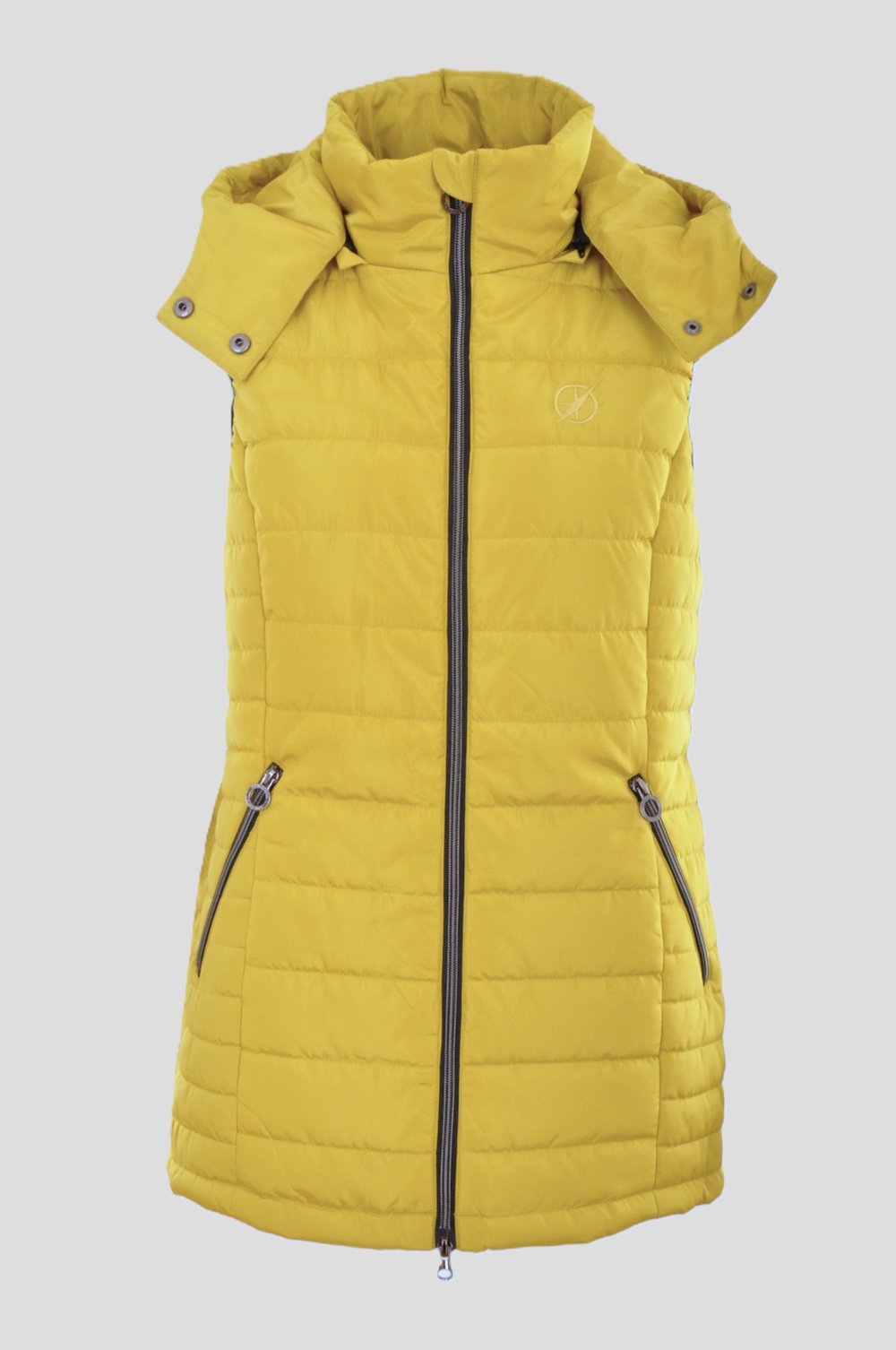 Damen Long Steppweste mit abnehmbarer Kapuze